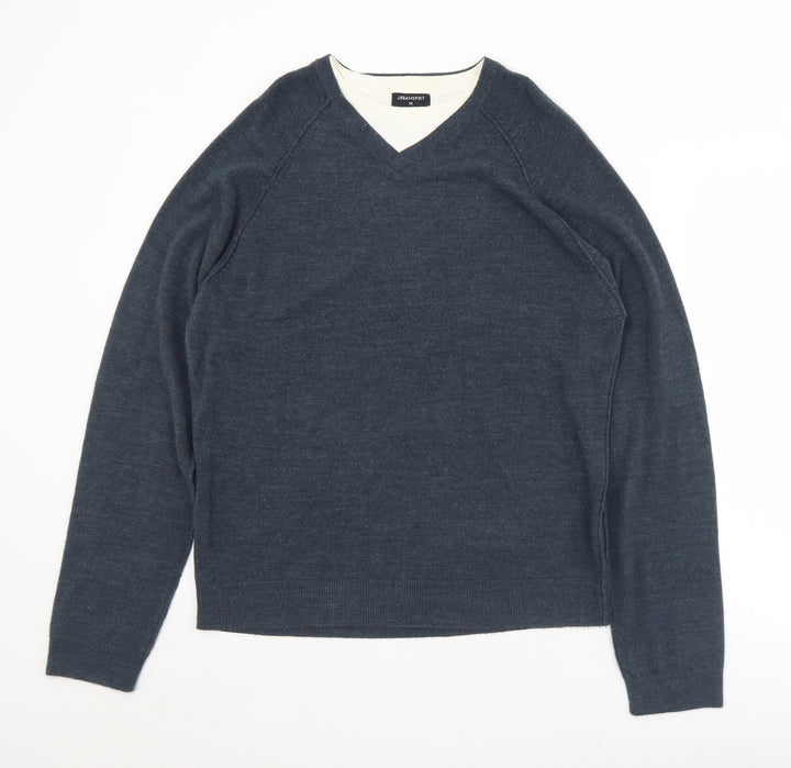 UrbanSpirit Mens Blue V-Neck Acrylic Pullover Jumper Size M