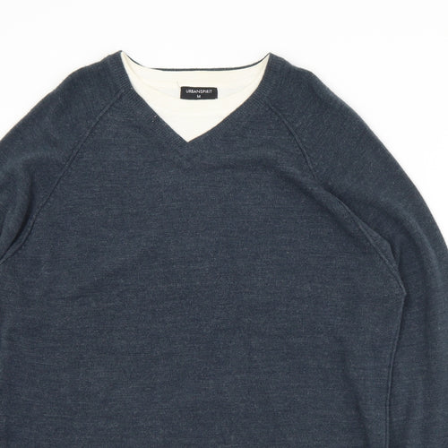 UrbanSpirit Mens Blue V-Neck  Acrylic Pullover Jumper Size M