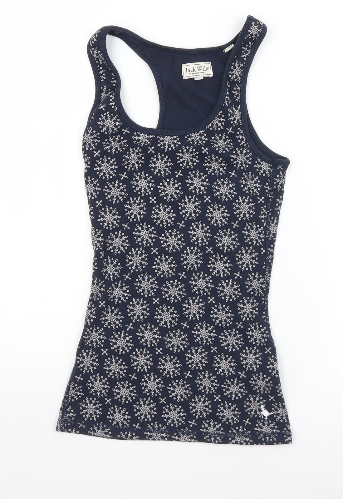 Jack Wills Womens Blue Geometric Cotton Basic Tank Size 6 Round Neck