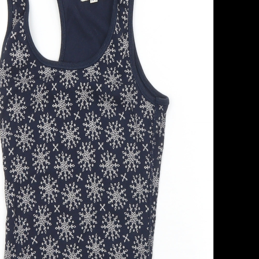 Jack Wills Womens Blue Geometric Cotton Basic Tank Size 6 Round Neck