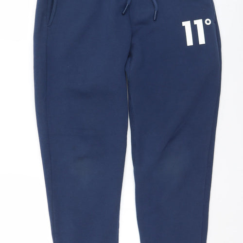 11 degrees Mens Blue  Cotton Jogger Trousers Size S L29 in Regular Drawstring