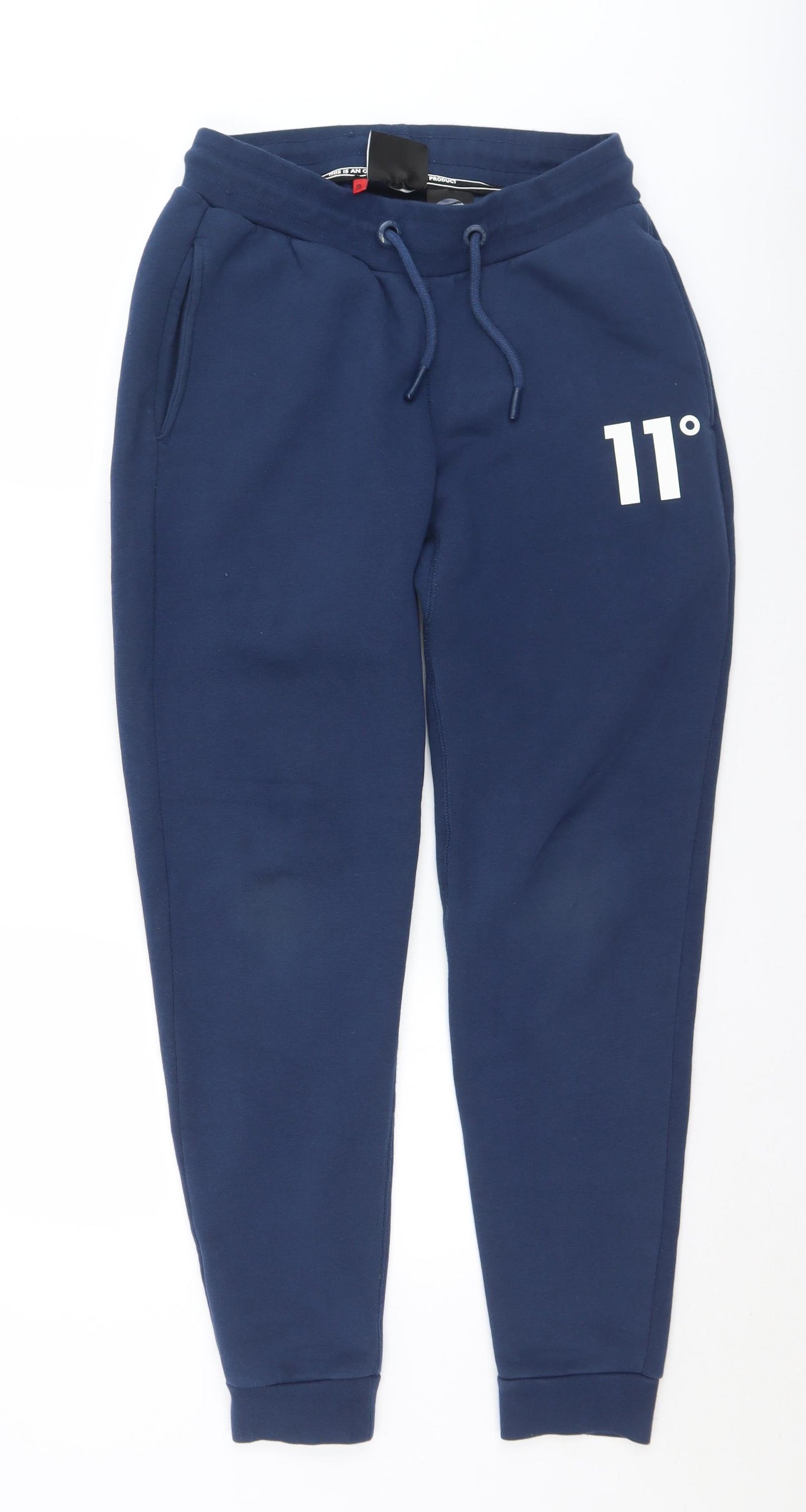 11 degrees Mens Blue  Cotton Jogger Trousers Size S L29 in Regular Drawstring