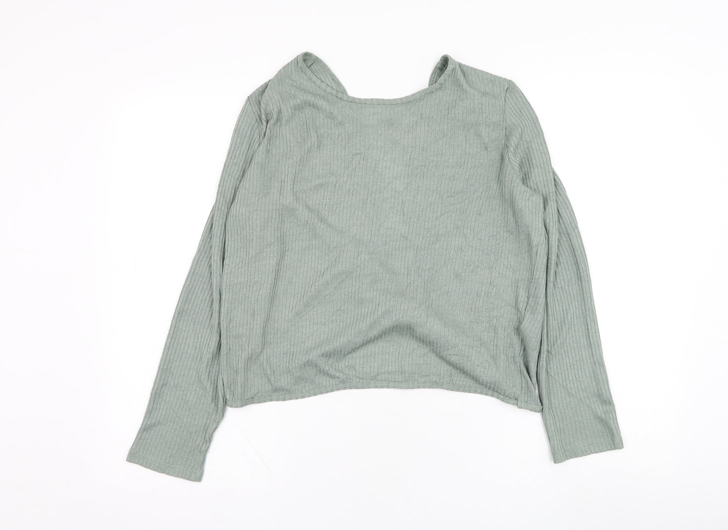 H&M Womens Green  Viscose Cropped Blouse Size L V-Neck