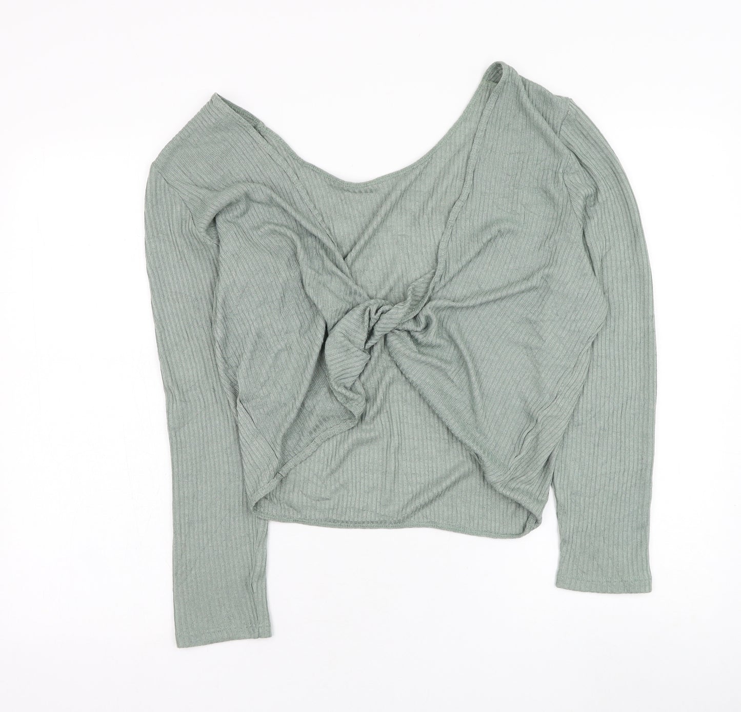 H&M Womens Green  Viscose Cropped Blouse Size L V-Neck