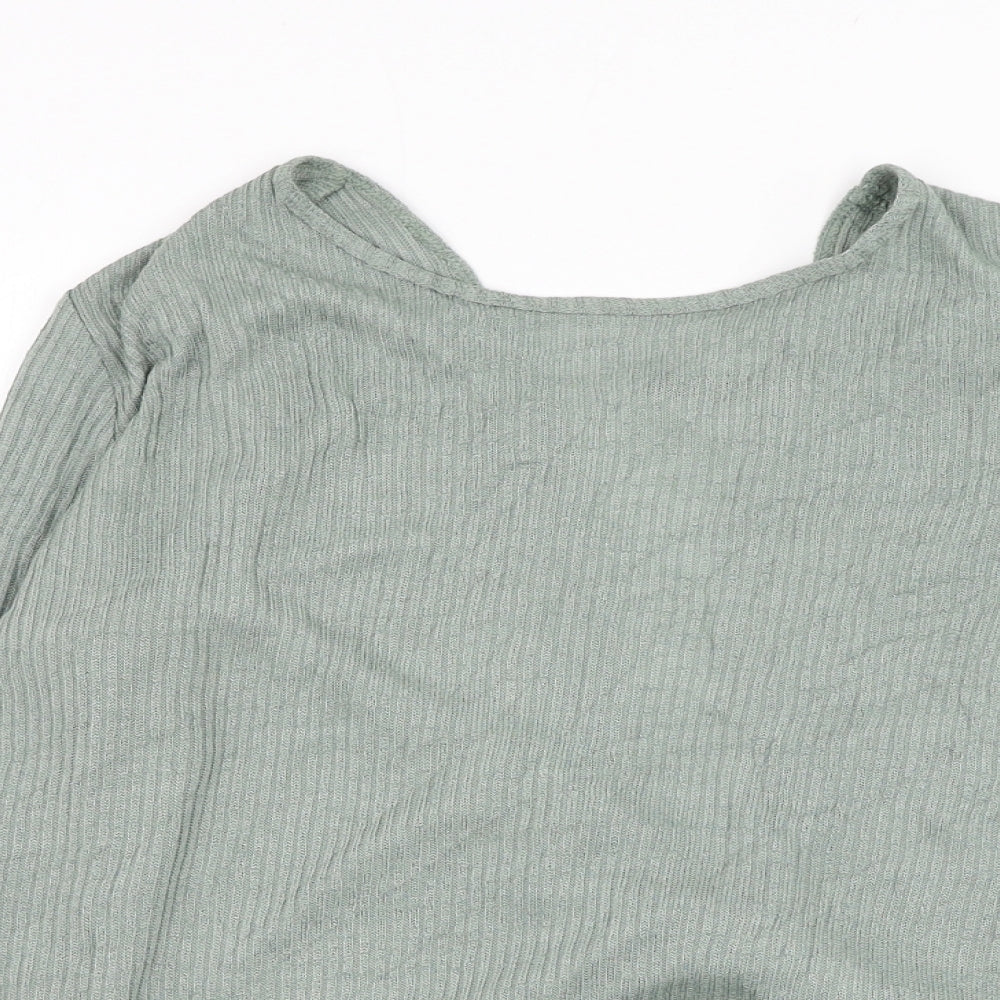 H&M Womens Green  Viscose Cropped Blouse Size L V-Neck
