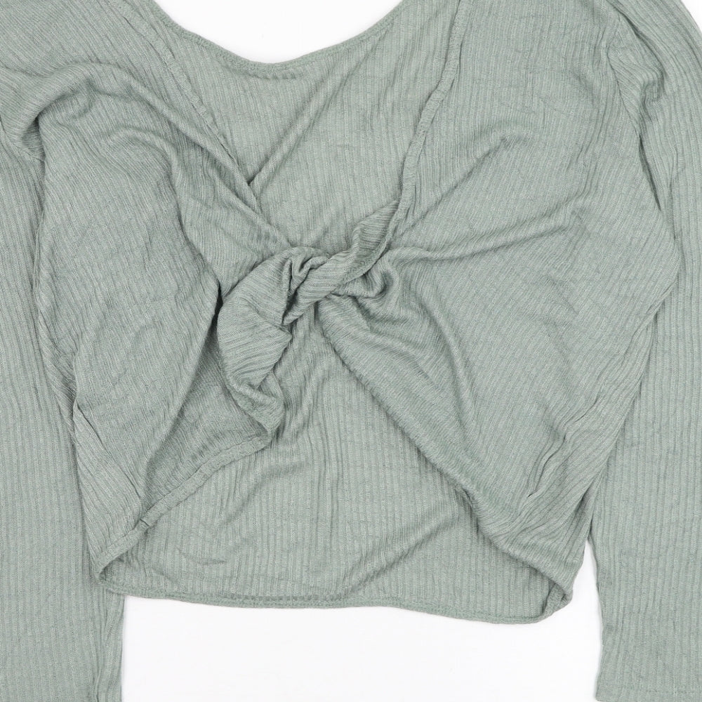 H&M Womens Green  Viscose Cropped Blouse Size L V-Neck