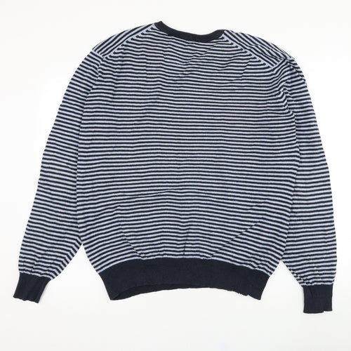 Debenhams Mens Blue Round Neck Striped Cotton Pullover Jumper Size 2XL