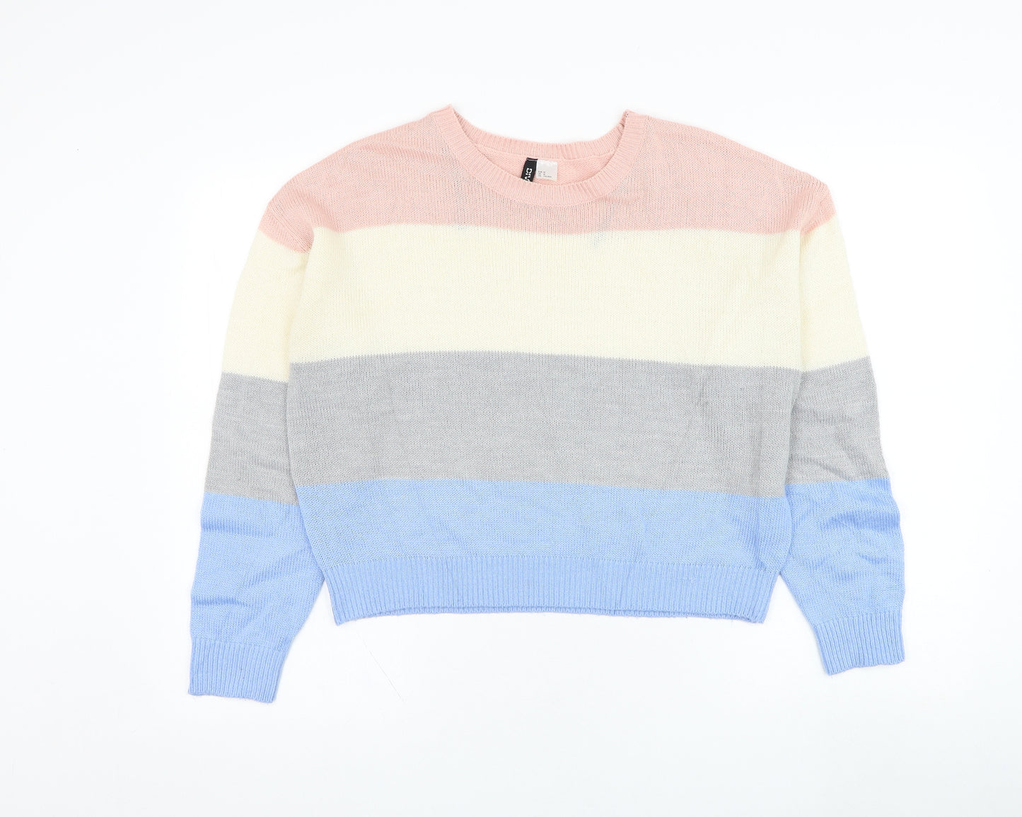 H&M Womens Multicoloured Round Neck Striped Acrylic Pullover Jumper
