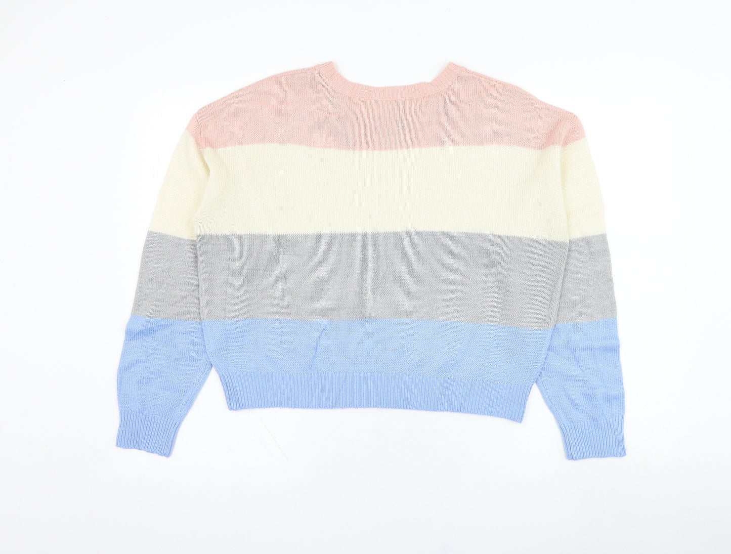 H&M Womens Multicoloured Round Neck Striped Acrylic Pullover Jumper
