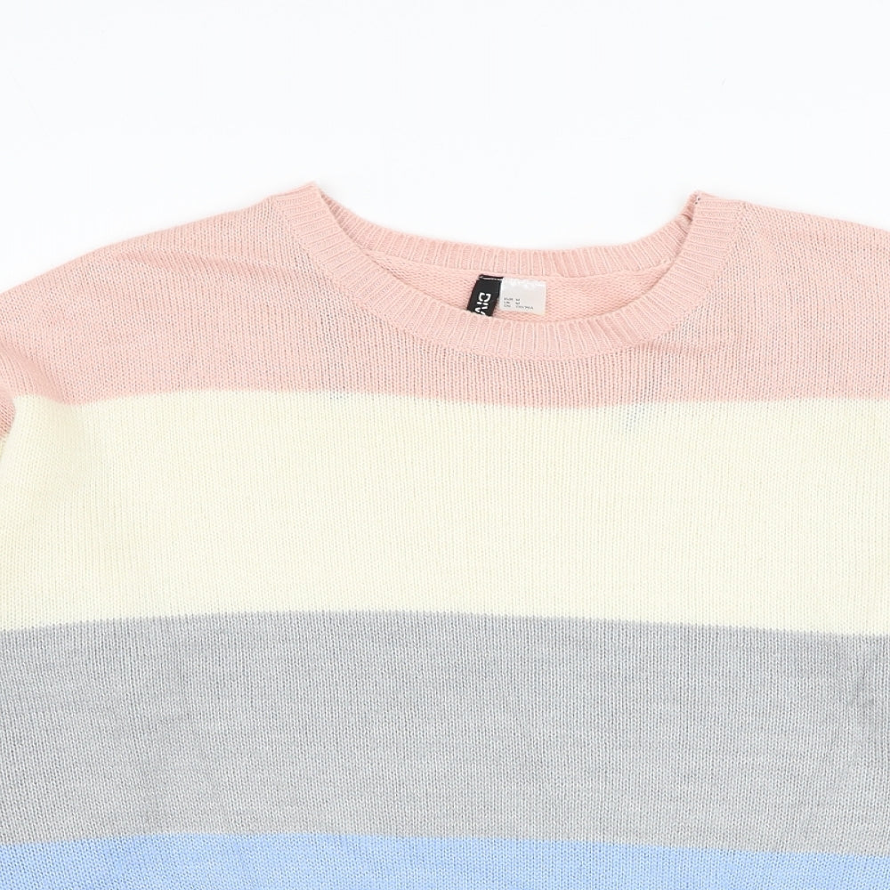 H&M Womens Multicoloured Round Neck Striped Acrylic Pullover Jumper