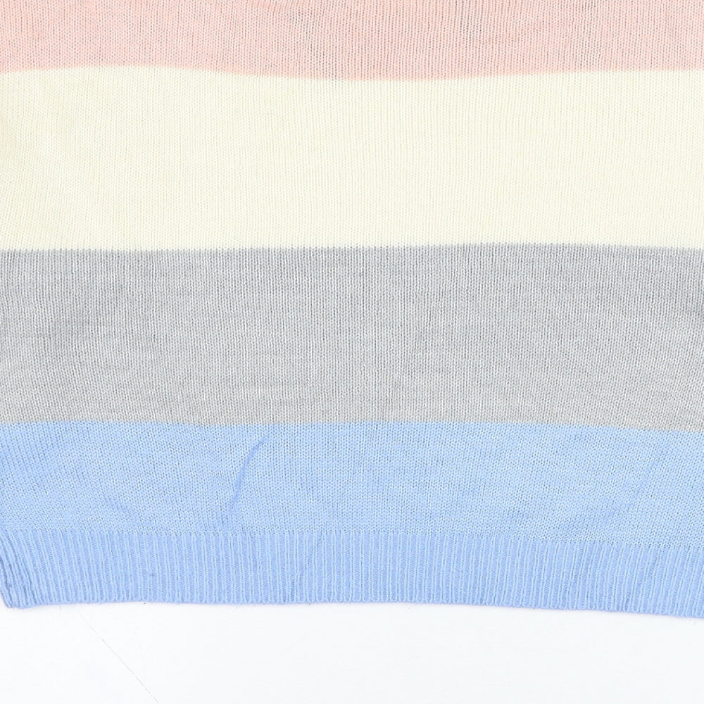 H&M Womens Multicoloured Round Neck Striped Acrylic Pullover Jumper
