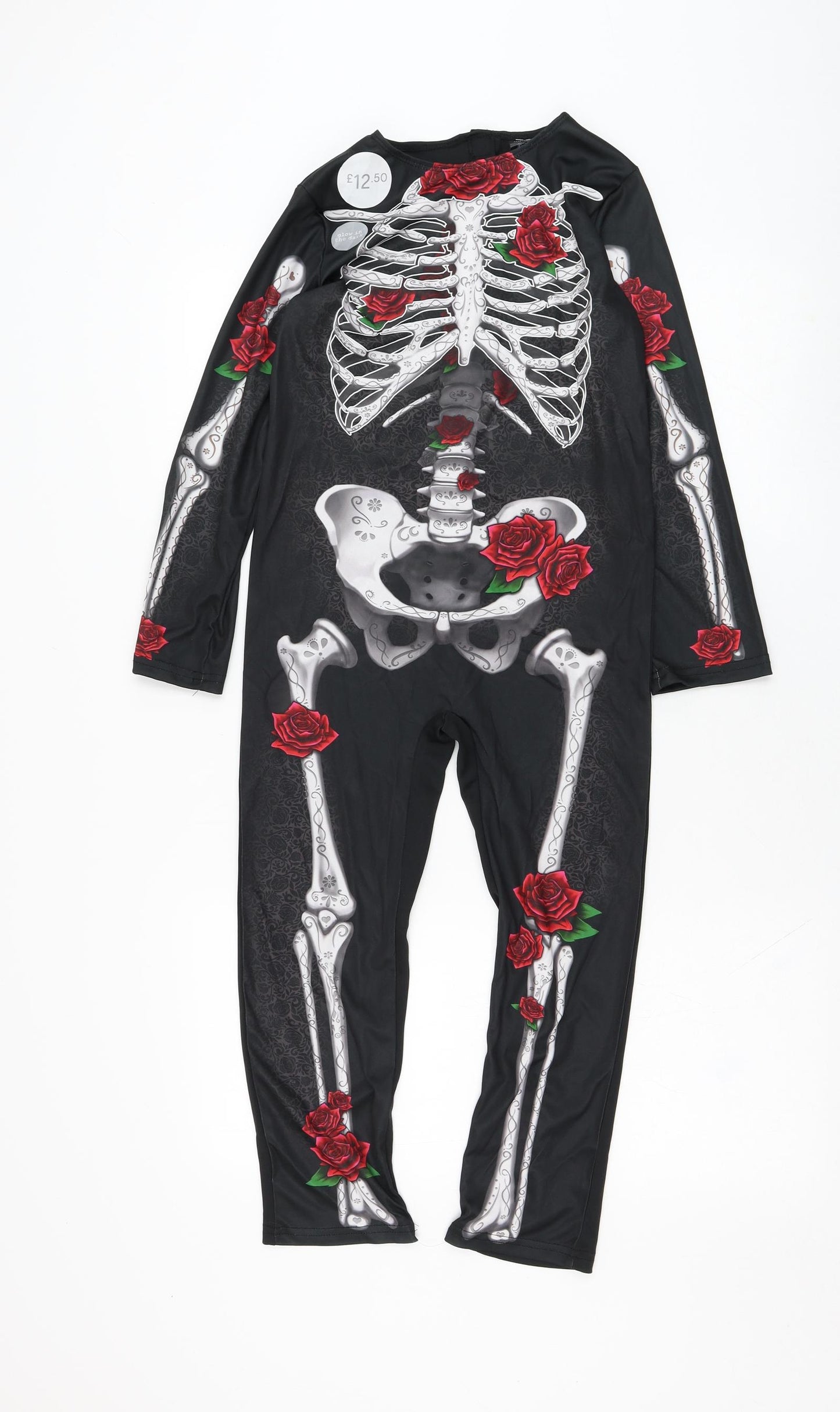 F&F Boys Grey Solid Polyester  One Piece Size 7-8 Years  Hook & Loop - Skeleton, Costume, Halloween