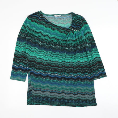 Klass Womens Green V-Neck Geometric Polyester Pullover Jumper Size M