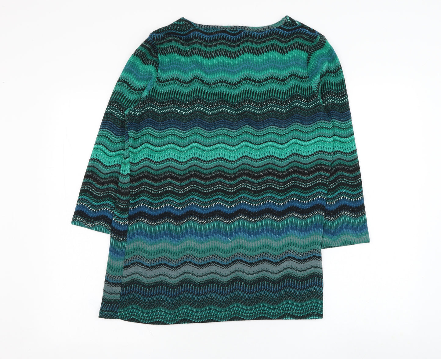 Klass Womens Green V-Neck Geometric Polyester Pullover Jumper Size M