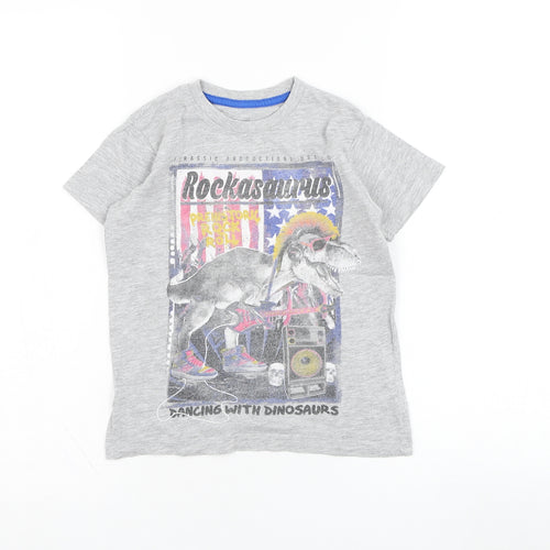 Dunnes Stores Boys Grey  Cotton Basic T-Shirt Size 5 Years Round Neck Pullover - Dinosaur