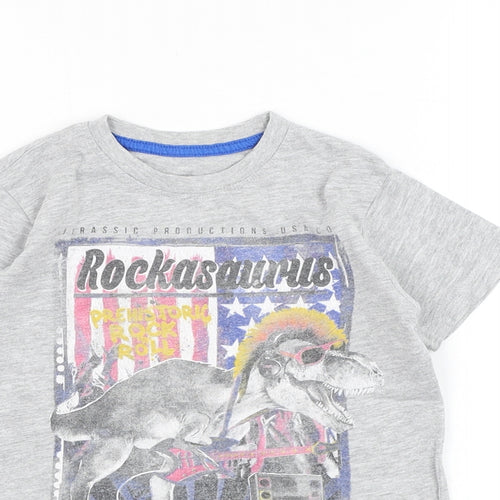 Dunnes Stores Boys Grey  Cotton Basic T-Shirt Size 5 Years Round Neck Pullover - Dinosaur