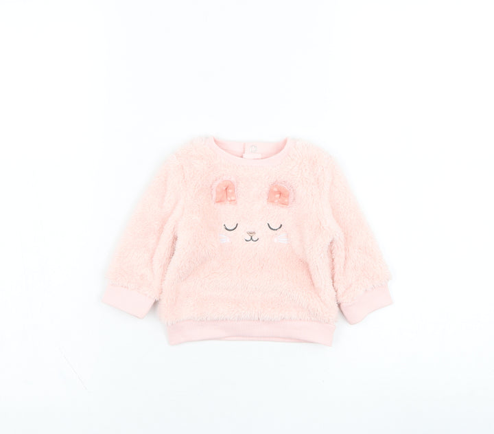 NEXT Girls Pink  Polyester Pullover Jumper Size 3-6 Months  Pullover - Rabbit