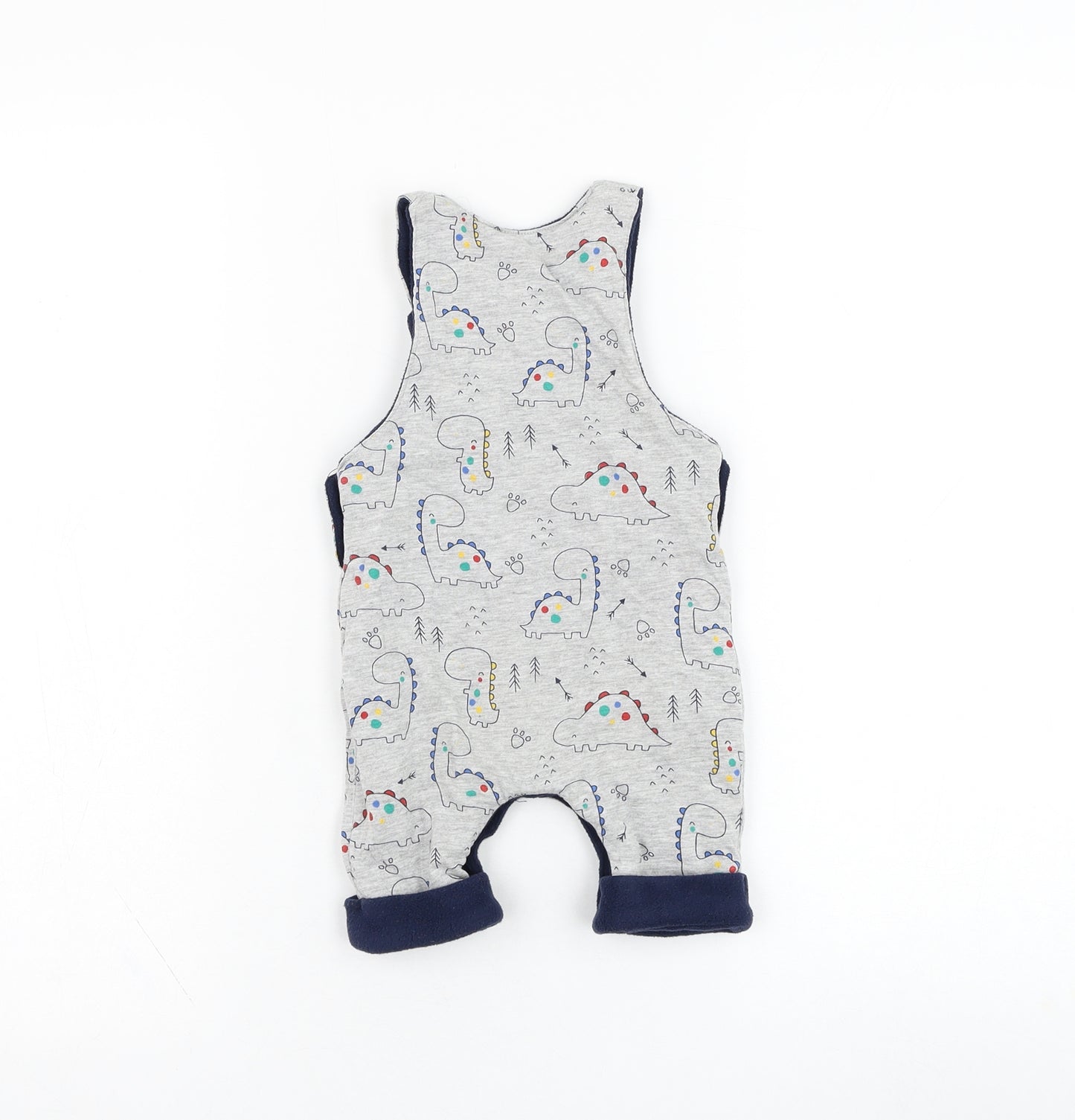 Hullabaloo Boys Grey  Cotton Dungaree One-Piece Size 0-3 Months  Button - Dinosaur