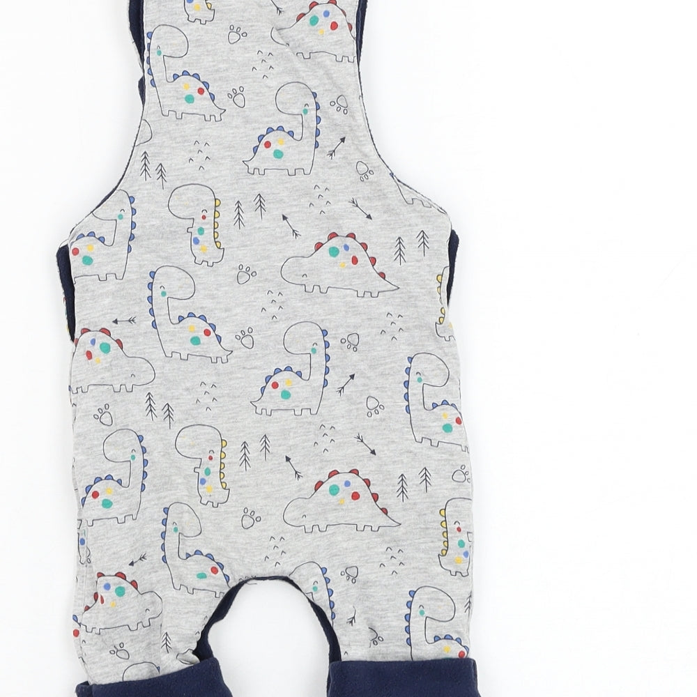 Hullabaloo Boys Grey  Cotton Dungaree One-Piece Size 0-3 Months  Button - Dinosaur
