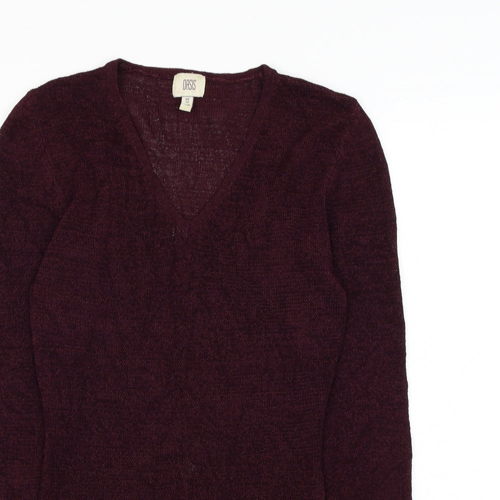 Oasis Womens Purple V-Neck  Polyester Pullover Jumper Size 12