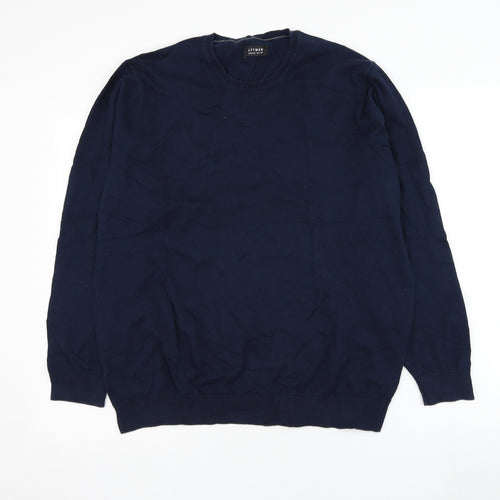 LFTMAN Mens Blue Round Neck  Cotton Pullover Jumper Size 2XL