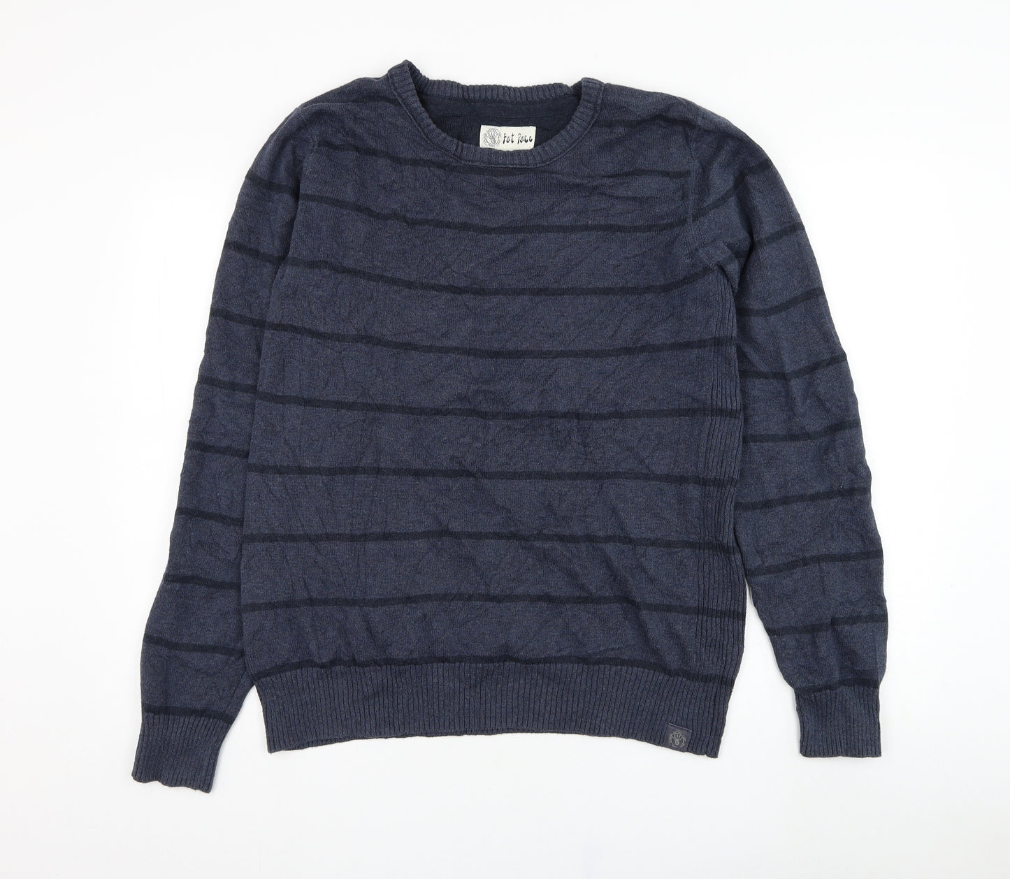 Fat Face Mens Blue Round Neck Striped Cotton  Jumper Size M