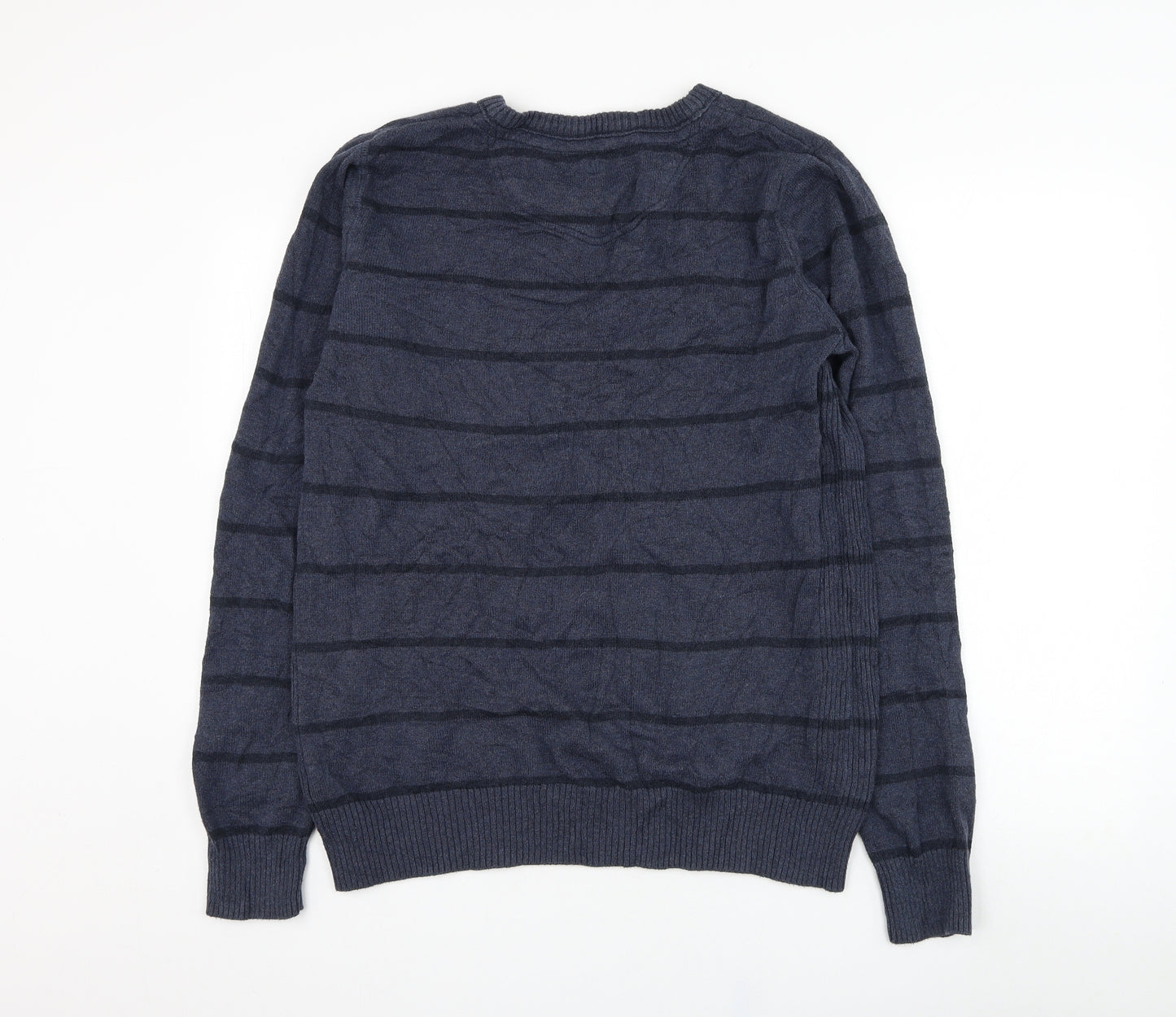 Fat Face Mens Blue Round Neck Striped Cotton  Jumper Size M