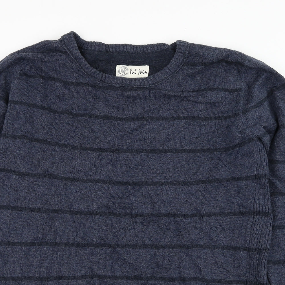 Fat Face Mens Blue Round Neck Striped Cotton  Jumper Size M