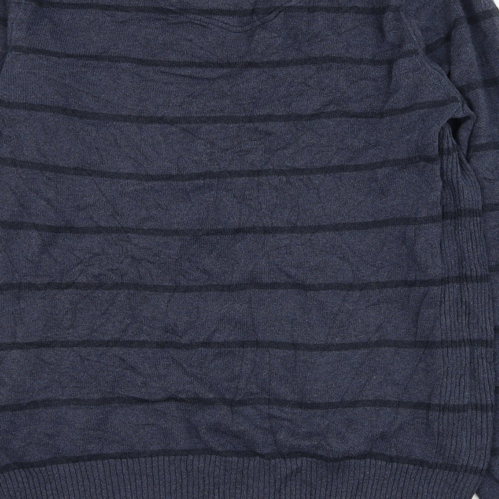 Fat Face Mens Blue Round Neck Striped Cotton  Jumper Size M