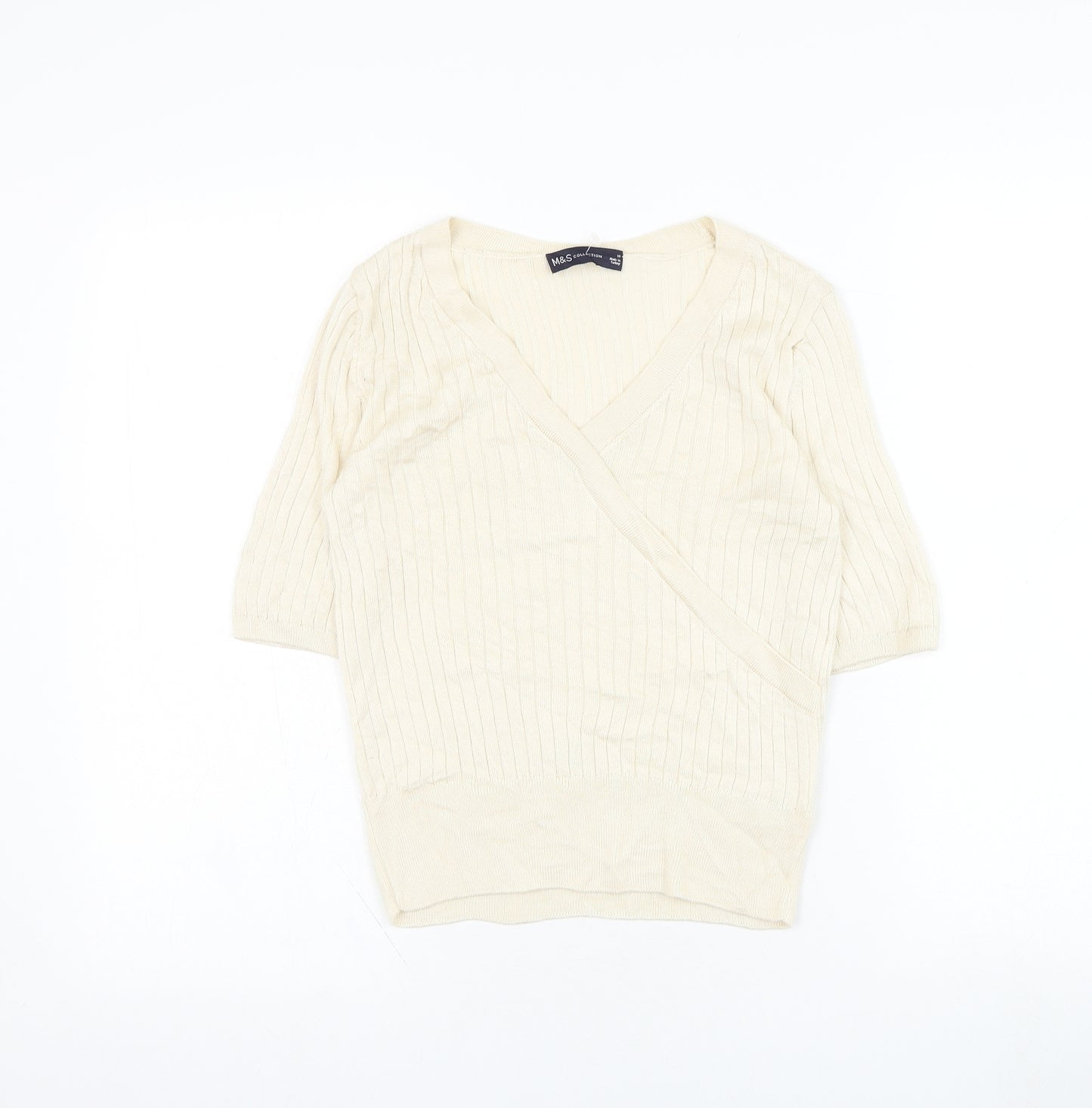 Marks and Spencer Womens Beige V-Neck  Viscose Pullover Jumper Size 10