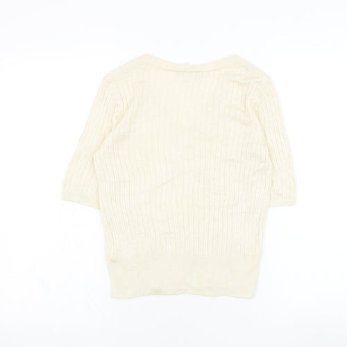 Marks and Spencer Womens Beige V-Neck  Viscose Pullover Jumper Size 10