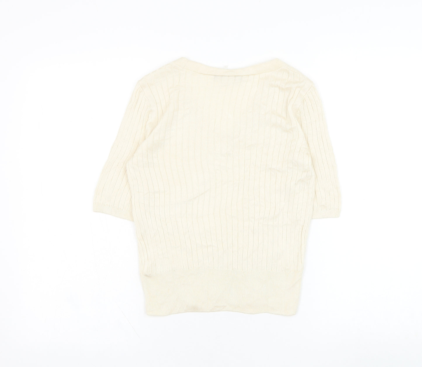 Marks and Spencer Womens Beige V-Neck  Viscose Pullover Jumper Size 10