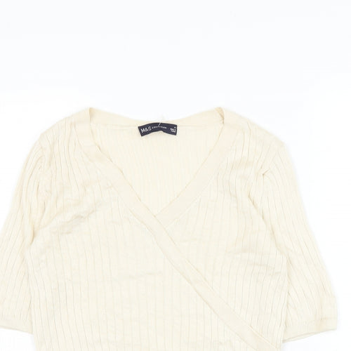 Marks and Spencer Womens Beige V-Neck  Viscose Pullover Jumper Size 10