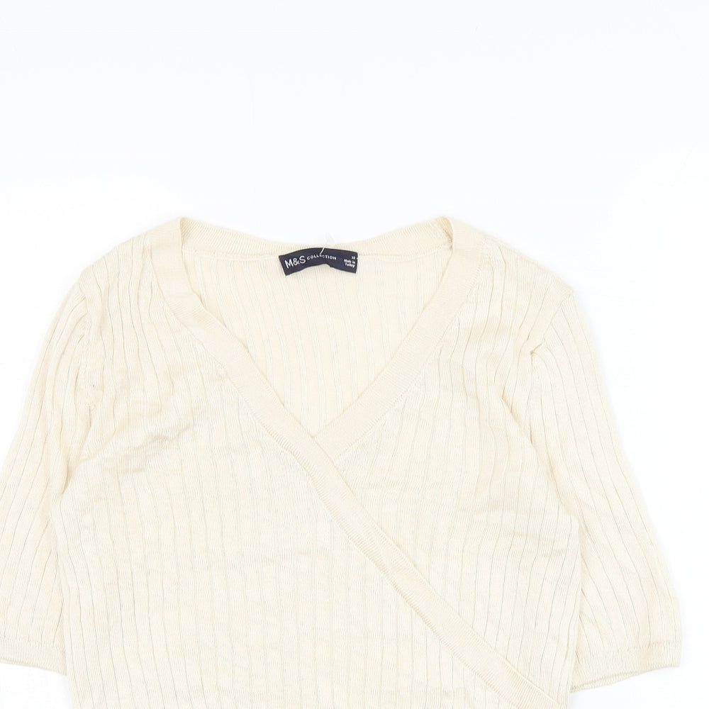 Marks and Spencer Womens Beige V-Neck  Viscose Pullover Jumper Size 10