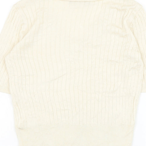 Marks and Spencer Womens Beige V-Neck  Viscose Pullover Jumper Size 10