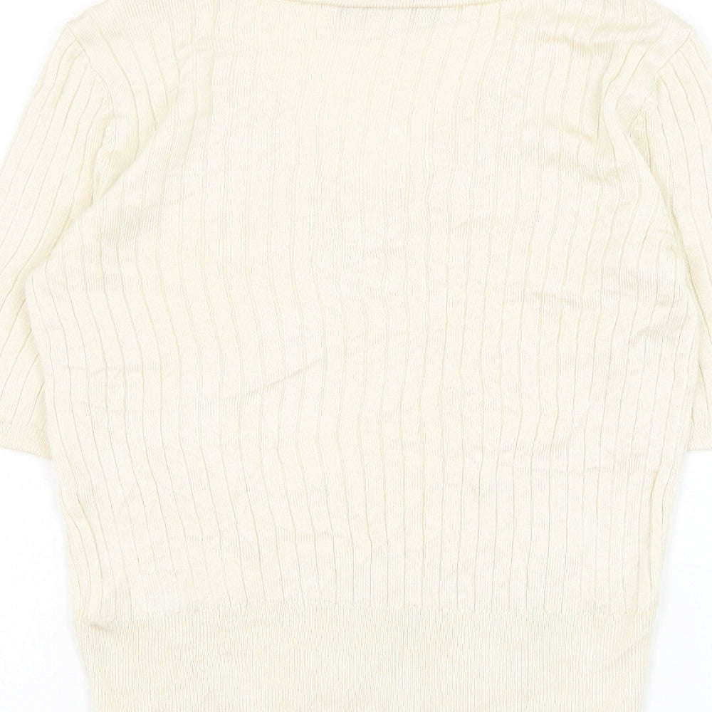 Marks and Spencer Womens Beige V-Neck  Viscose Pullover Jumper Size 10