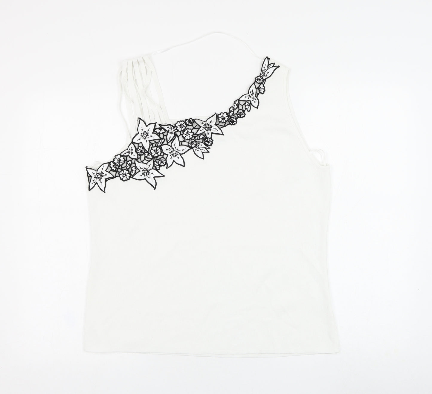 Roman Originals Womens White  Viscose Basic Tank Size L One Shoulder - Flower