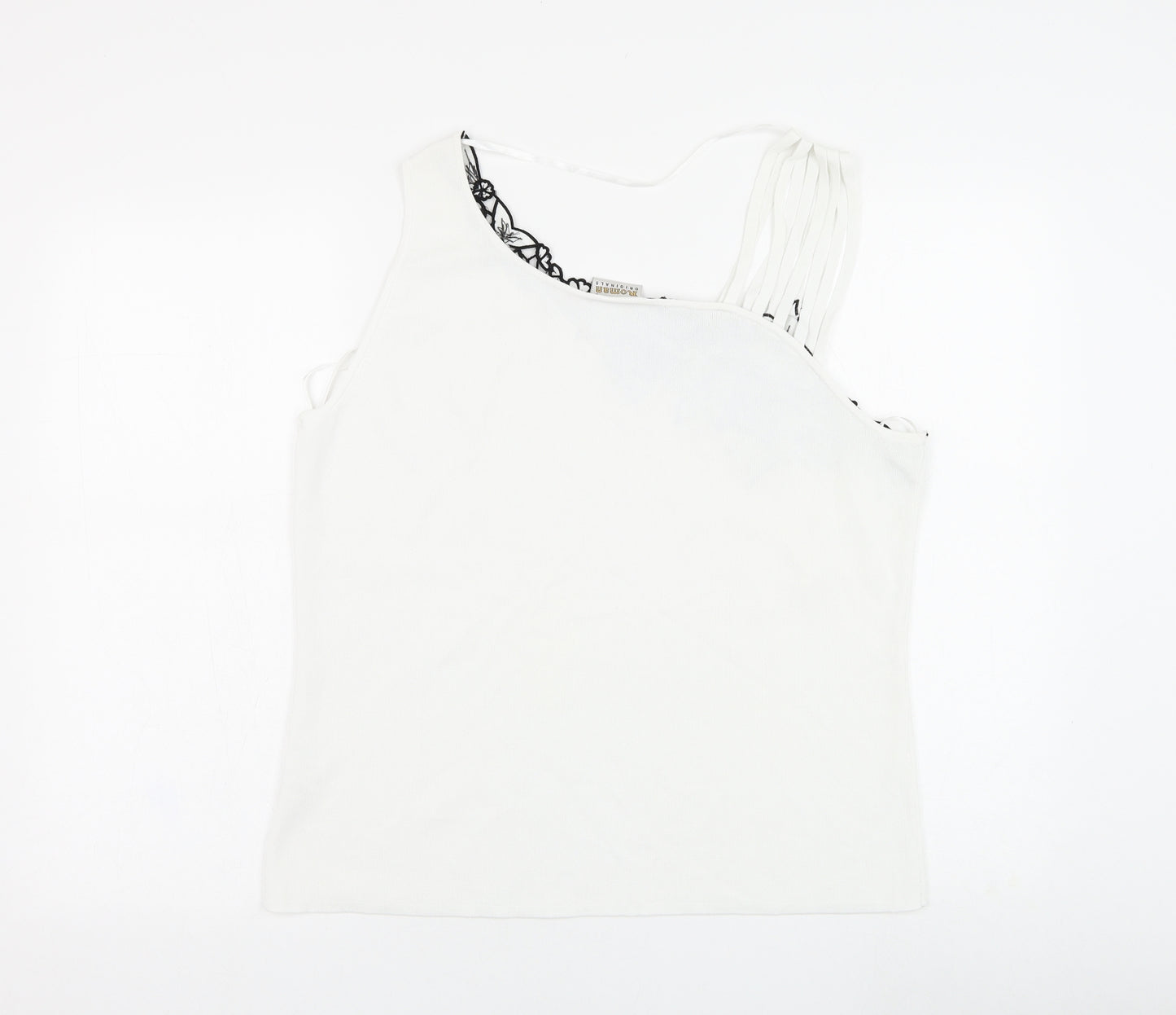 Roman Originals Womens White  Viscose Basic Tank Size L One Shoulder - Flower