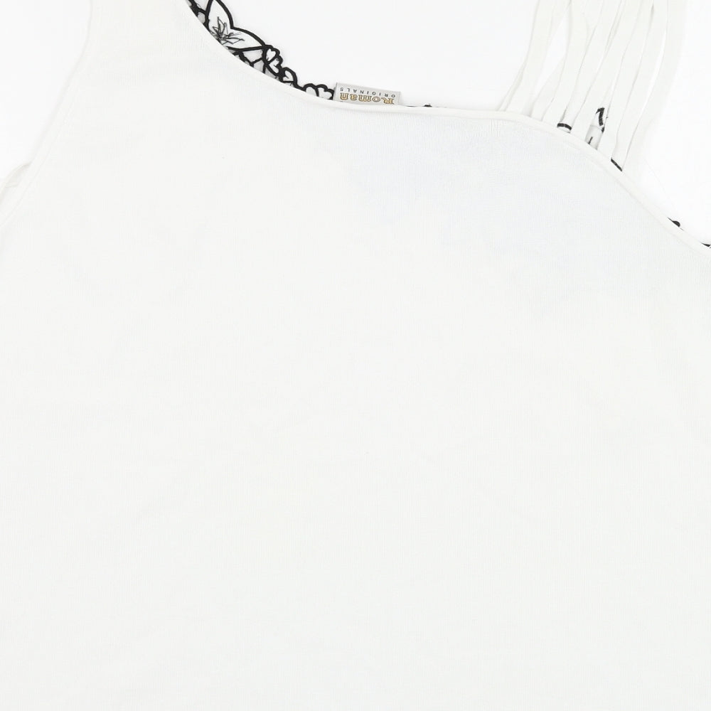 Roman Originals Womens White  Viscose Basic Tank Size L One Shoulder - Flower