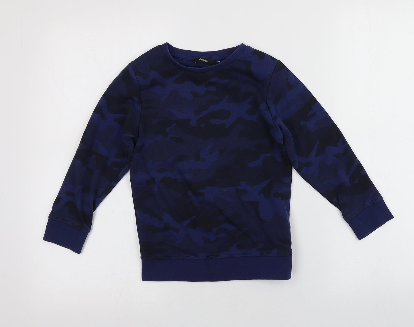 George Boys Blue Round Neck Camouflage Cotton Pullover Jumper Size 5-6 Years
