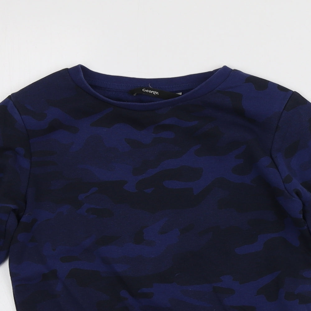 George Boys Blue Round Neck Camouflage Cotton Pullover Jumper Size 5-6 Years