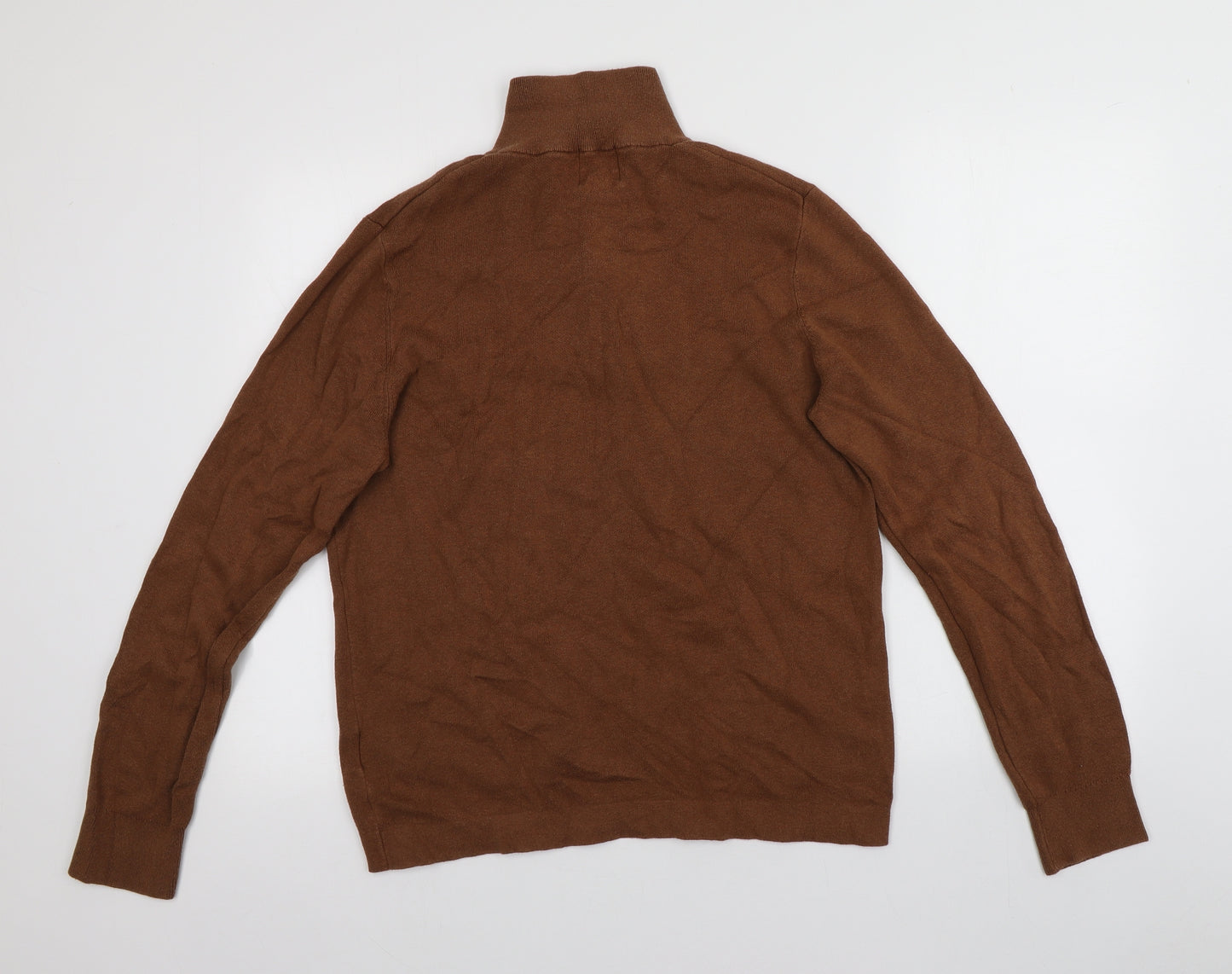 H&M Mens Brown Collared  Cotton Pullover Jumper Size M