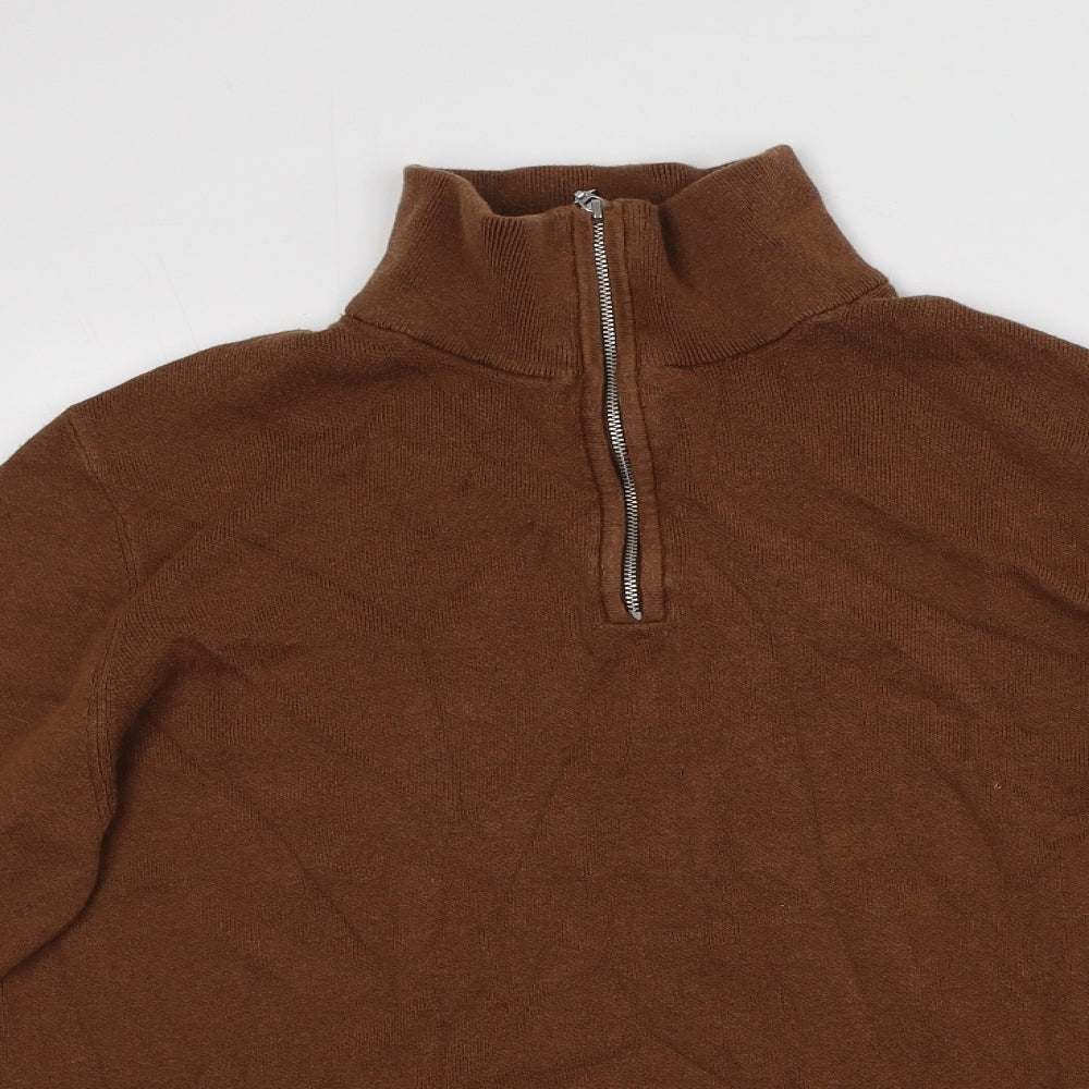 H&M Mens Brown Collared  Cotton Pullover Jumper Size M