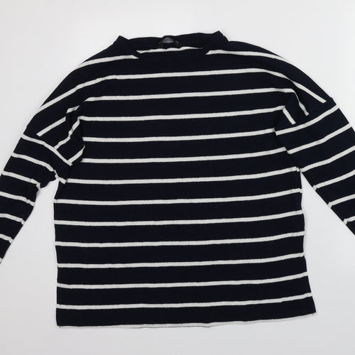 F&F Womens Blue Round Neck Striped Viscose Pullover Jumper Size 14