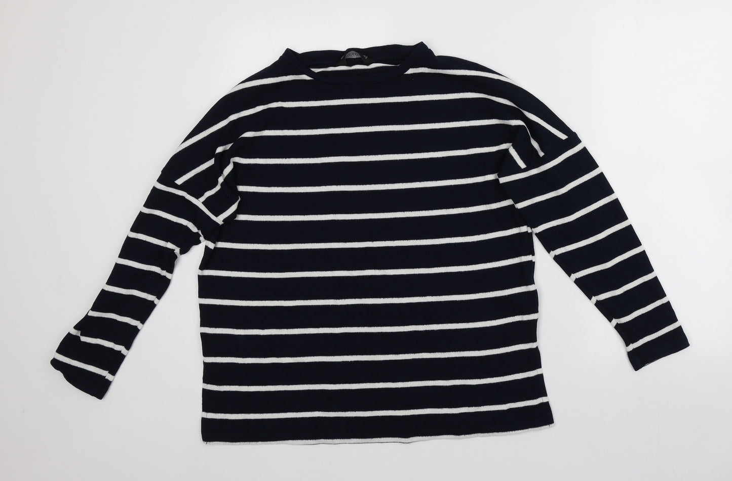 F&F Womens Blue Round Neck Striped Viscose Pullover Jumper Size 14