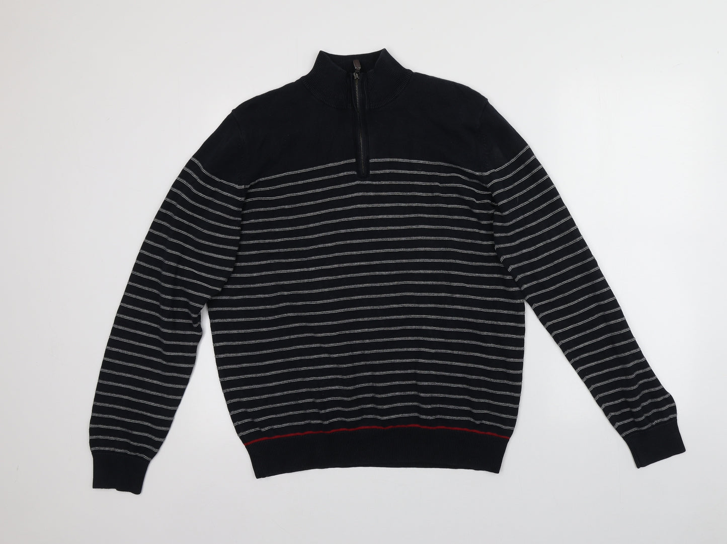 Blue Harbour Mens Blue Collared Striped Cotton Pullover Jumper Size M