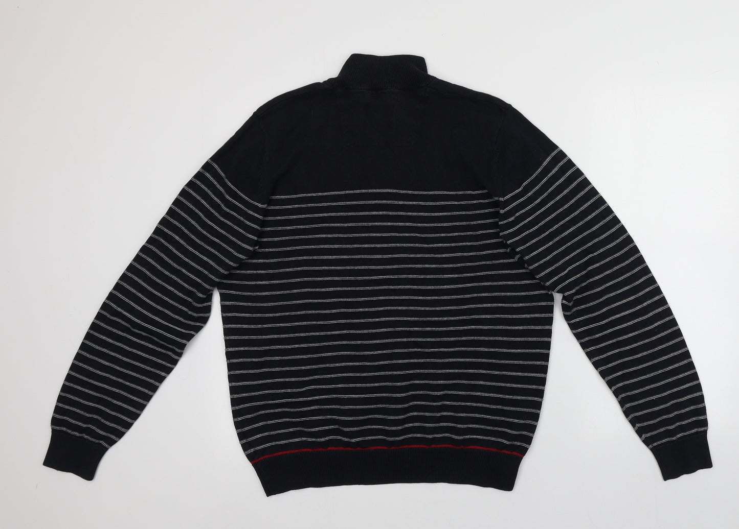 Blue Harbour Mens Blue Collared Striped Cotton Pullover Jumper Size M