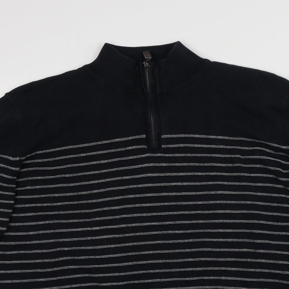 Blue Harbour Mens Blue Collared Striped Cotton Pullover Jumper Size M