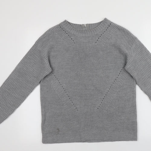 Preworn Womens Grey Round Neck  Acrylic Pullover Jumper Size 12