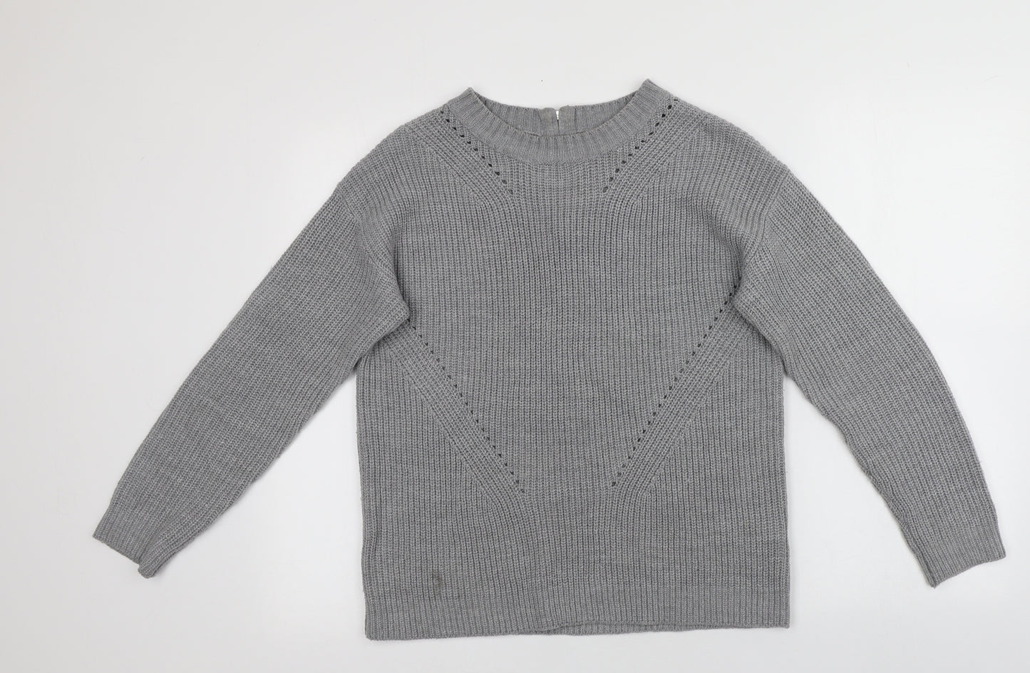 Preworn Womens Grey Round Neck  Acrylic Pullover Jumper Size 12